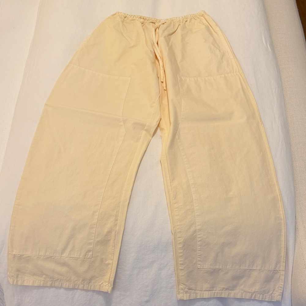 LESET Cream Wide Leg Cotton Drawstring Pants